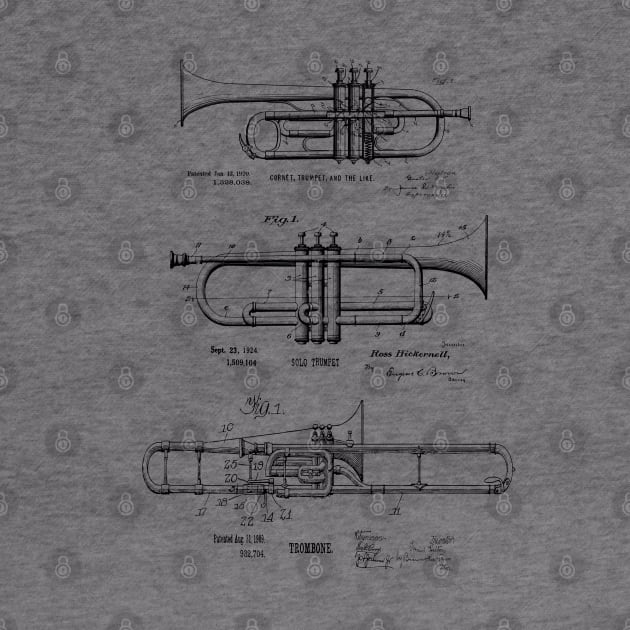 Jazz Trumpet, Cornet, Trombone Vintage Blueprints by MadebyDesign